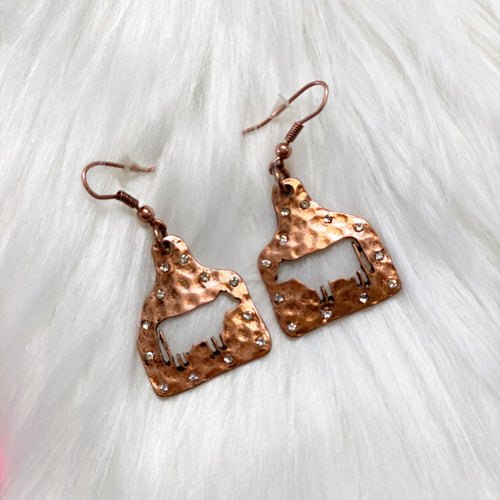 Copper Ear Tag Earrings