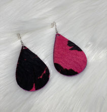 Load image into Gallery viewer, Leather &amp; Cowhide Teardrop Earrings