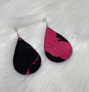 Leather & Cowhide Teardrop Earrings