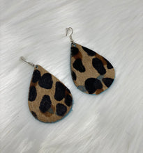 Load image into Gallery viewer, Leather &amp; Cowhide Teardrop Earrings