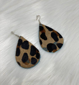 Leather & Cowhide Teardrop Earrings