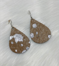 Load image into Gallery viewer, Leather &amp; Cowhide Teardrop Earrings