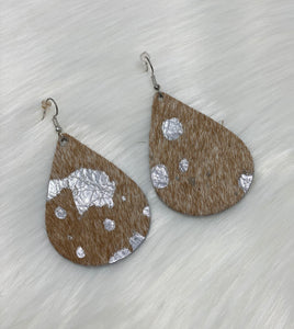 Leather & Cowhide Teardrop Earrings