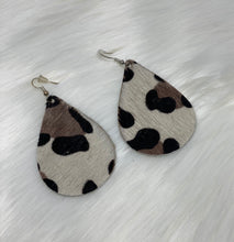 Load image into Gallery viewer, Leather &amp; Cowhide Teardrop Earrings