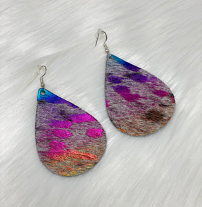 Leather & Cowhide Teardrop Earrings