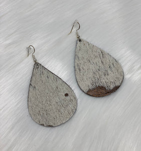 Leather & Cowhide Teardrop Earrings