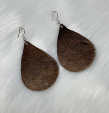 Load image into Gallery viewer, Leather &amp; Cowhide Teardrop Earrings