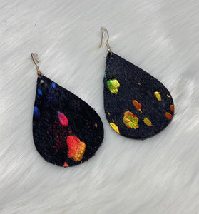 Leather & Cowhide Teardrop Earrings