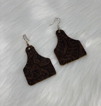 Load image into Gallery viewer, Leather &amp; Cowhide Ear Tag Earrings