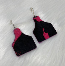 Load image into Gallery viewer, Leather &amp; Cowhide Ear Tag Earrings