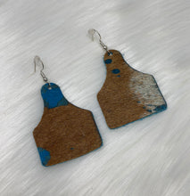 Load image into Gallery viewer, Leather &amp; Cowhide Ear Tag Earrings