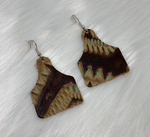 Leather & Cowhide Ear Tag Earrings