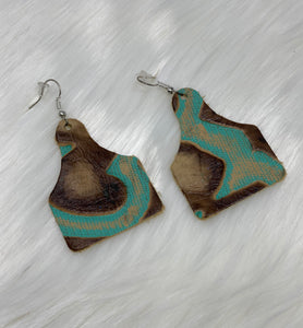 Leather & Cowhide Ear Tag Earrings