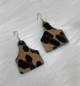 Leather & Cowhide Ear Tag Earrings