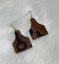 Load image into Gallery viewer, Leather &amp; Cowhide Ear Tag Earrings