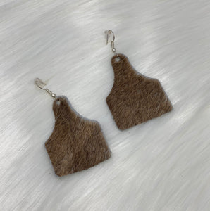 Leather & Cowhide Ear Tag Earrings