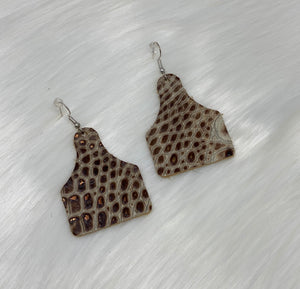 Leather & Cowhide Ear Tag Earrings