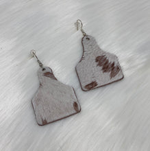 Load image into Gallery viewer, Leather &amp; Cowhide Ear Tag Earrings