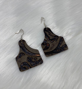 Leather & Cowhide Ear Tag Earrings