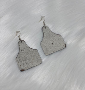 Leather & Cowhide Ear Tag Earrings