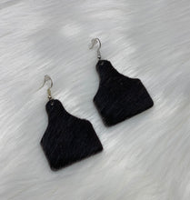 Load image into Gallery viewer, Leather &amp; Cowhide Ear Tag Earrings