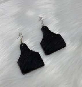 Leather & Cowhide Ear Tag Earrings