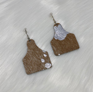 Leather & Cowhide Ear Tag Earrings