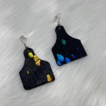 Load image into Gallery viewer, Leather &amp; Cowhide Ear Tag Earrings