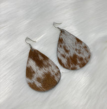 Load image into Gallery viewer, Leather &amp; Cowhide Teardrop Earrings