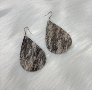 Leather & Cowhide Teardrop Earrings