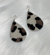 Load image into Gallery viewer, Leather &amp; Cowhide Teardrop Earrings