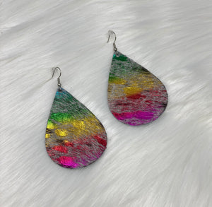 Leather & Cowhide Teardrop Earrings