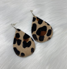 Load image into Gallery viewer, Leather &amp; Cowhide Teardrop Earrings