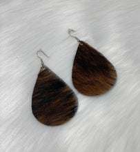 Load image into Gallery viewer, Leather &amp; Cowhide Teardrop Earrings