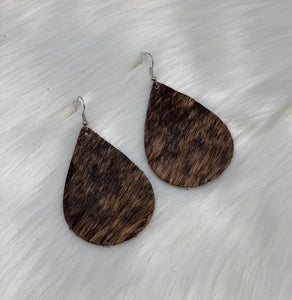 Leather & Cowhide Teardrop Earrings