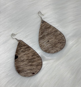 Leather & Cowhide Teardrop Earrings