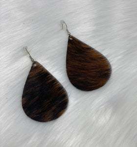 Leather & Cowhide Teardrop Earrings