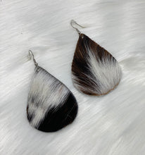 Load image into Gallery viewer, Leather &amp; Cowhide Teardrop Earrings