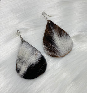 Leather & Cowhide Teardrop Earrings