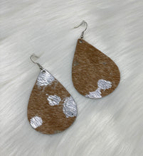 Load image into Gallery viewer, Leather &amp; Cowhide Teardrop Earrings