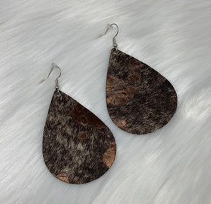 Leather & Cowhide Teardrop Earrings