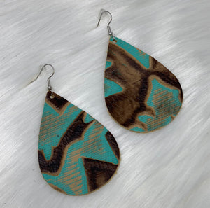 Leather & Cowhide Teardrop Earrings