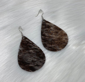 Leather & Cowhide Teardrop Earrings