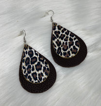 Load image into Gallery viewer, Leather &amp; Cowhide Teardrop Earrings