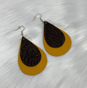 Leather & Cowhide Teardrop Earrings