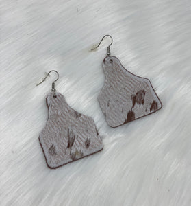 Leather & Cowhide Ear Tag Earrings