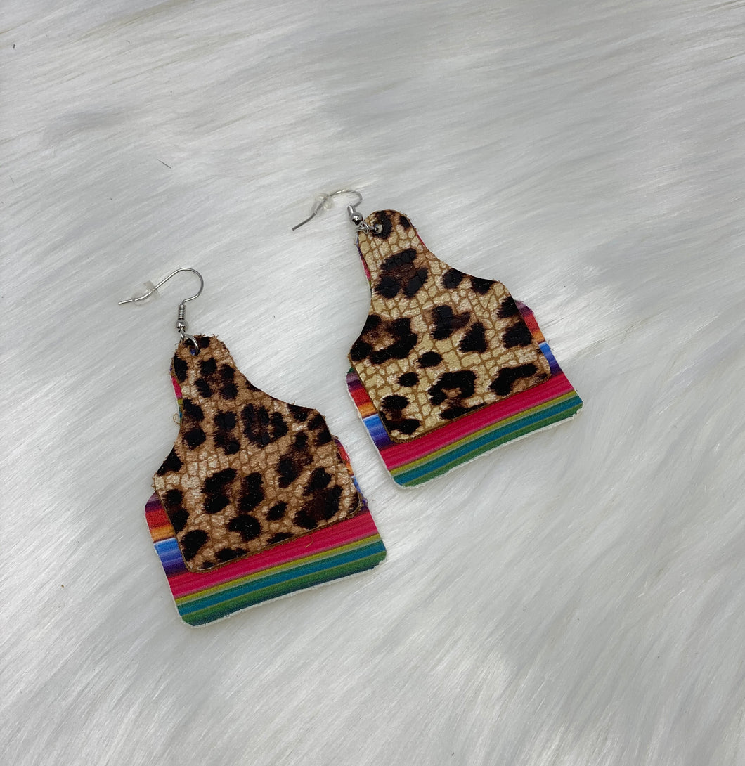 Leather & Cowhide Ear Tag Earrings