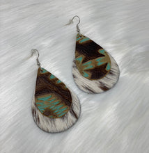 Load image into Gallery viewer, Leather &amp; Cowhide Teardrop Earrings