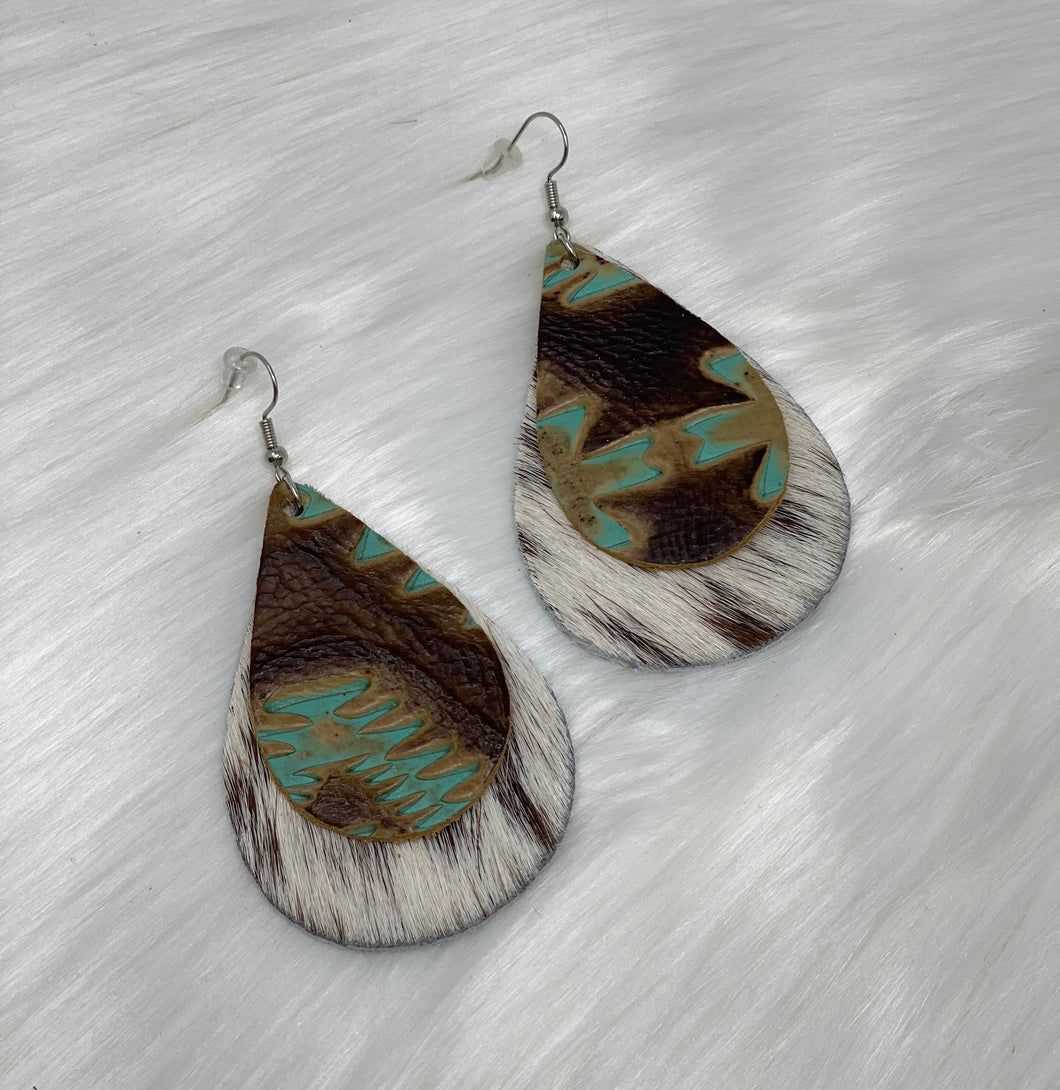 Leather & Cowhide Teardrop Earrings