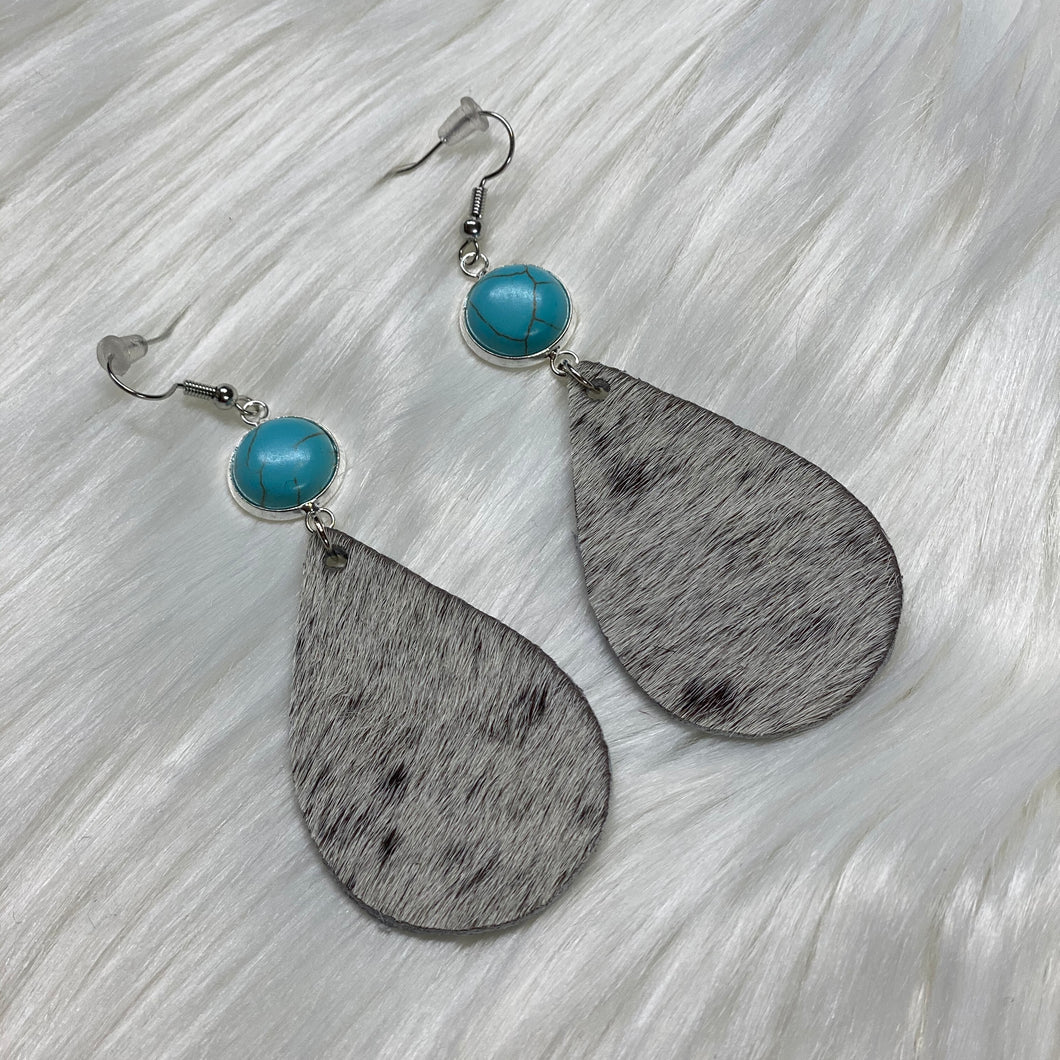 Cowhide & Turquoise Earrings